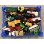 A blue tray of mixed play worn diecast.