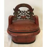 A oriental painted wooden lunch box/ wedding basket.