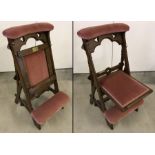 An antique oak French Cathedral folding prayer chair.