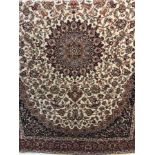 A new Keshan rug with beige background.