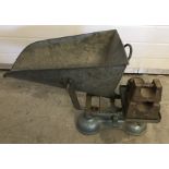 A pair of vintage agricultural weighing scales with galvanised scoop basket.