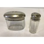 2 silver topped vanity jars monogrammed T.F.