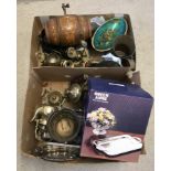 2 boxes of assorted metal ware.