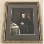 A hand coloured / highlighted print of a sleeping clergyman.