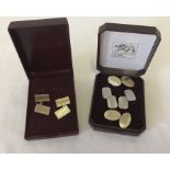 3 pairs of men's silver cufflinks with engine turned decoration, to include gold on silver.