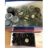 A collection of vintage Kilner jars together with a box of brown glass vintage Bovril and Oxo jars.