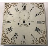 An antique enamel long case clock dial.