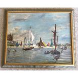 20th century oil on canvas of yachts by Bert Pugh.