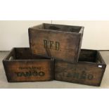 3 vintage advertising crates. 2 sparkling Tango and 1 Beecham food and drink division.