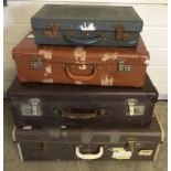 4 vintage cases of differing sizes to include small blue briefcase.