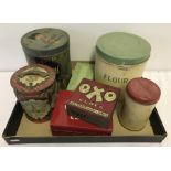 A collection of vintage tins to include Lyons Toffieskotch, Tala flour bin & OXO tins.