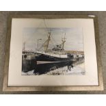 A.J. Ord watercolour of the Nordic Prince trawler at dock.