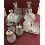 A collection of glassware to include lead crystal and decanters.