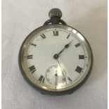 A silver cased pocket watch white enamel face.