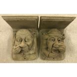 A pair of stone composite gargoyle candle / shelf brackets.