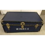 A vintage blue trunk.