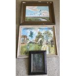 3 vintage framed oil on board paintings.