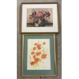 2 framed and glazed watercolours depicting flowers.