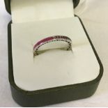 Pandora "Radiant Hearts" ring in cerise colour. Half and half style ring. Enamel and stone set.