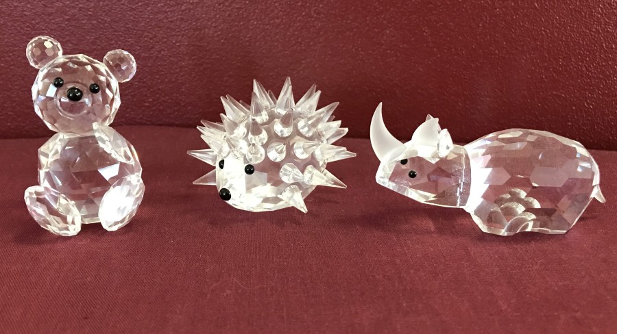 3 Swarovski crystal animals, 2 boxed.