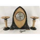 Art Deco style marble clock garniture in working order.
