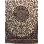 A new Keshan rug with beige background.