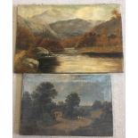 2 unframed oil on canvas landscapes. One signed Louis K Harrip other indistinctly signed.