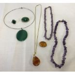 A collection of natural stone jewellery.