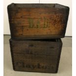 2 vintage wooden advertising crates, Clayton & B.F.D.