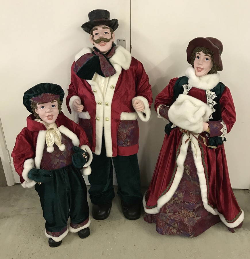 A set of 3 large Christmas shop display figures - Victorian carol singers.