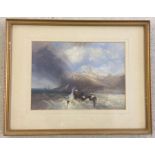 C. Bentley lithograph depicting a fishing boat below cliffs.