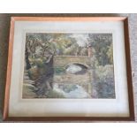 Stanley W. Gibbs watercolour over pencil of Little Bridge, Cartmel, Ireland.