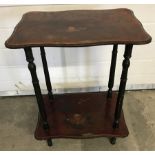 A side/hall table with painted oriental bird and flower design to top and shelf.