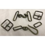 A military 'snake' buckle with other buckles & belt metalware.
