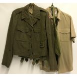 US Army jacket short body Eisenhower type with trousers, shirt, tie, belt and patch.