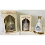3 sealed Wade Bells Whisky commemorative porcelain decanters.
