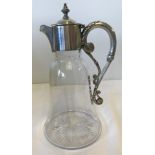 Early 20th Century clear glass claret jug with Elkington silver plated lid and handle.