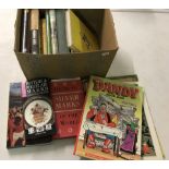 A box of assorted vintage books to include pottery and silver mark books.