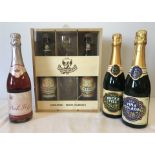 3 bottled sparkling wine drinks together with a beer presentation box.