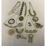 A collection of vintage diamante and aurora borealis costume jewellery.