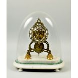 A mid 19c English single fusee skeleton clock within scroll frames and having chain fusee drive