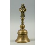 A Hindu Ghanti bronze metal prayer bell, the handle with Lord Hanuman on one side and Garuda on