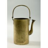 A 19c Oriental brass Bonsai watercan of cylindrical form, incised with panels of script and