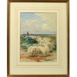 Walter Bothams - shepherd with a flock of sheep in moorland setting, signed, watercolour, framed and