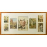 Ernest George - series of seven in and around St Bartholomew, Smithfield, signed, watercolours, in