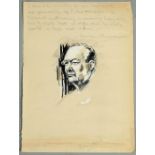 Bernard Hailstone 1910/1987 - portrait of Sir Winston Churchill with a pencil extract from a speech,