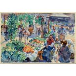 George Owen Wynne Apperley 1914 - a Spanish market place, signed and dated, watercolour, unframed,