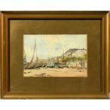 Louis Burleigh Bruhl - coastal scene with beached fishing boats, signed, watercolour, framed and