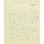Clementine Churchill - a hand written letter from 10, Downing Street, Whitehall, dated November