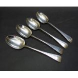 A set of four George III silver table serving spoons with inner bowl engraved bright work pattern,